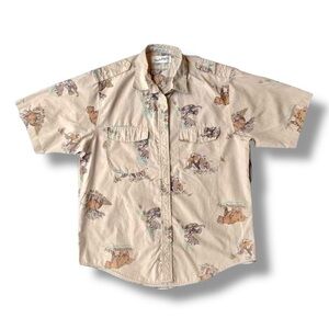 Vintage 80s Diane Von Furstenberg Animal Print Elephant Safari Camp Shirt Medium